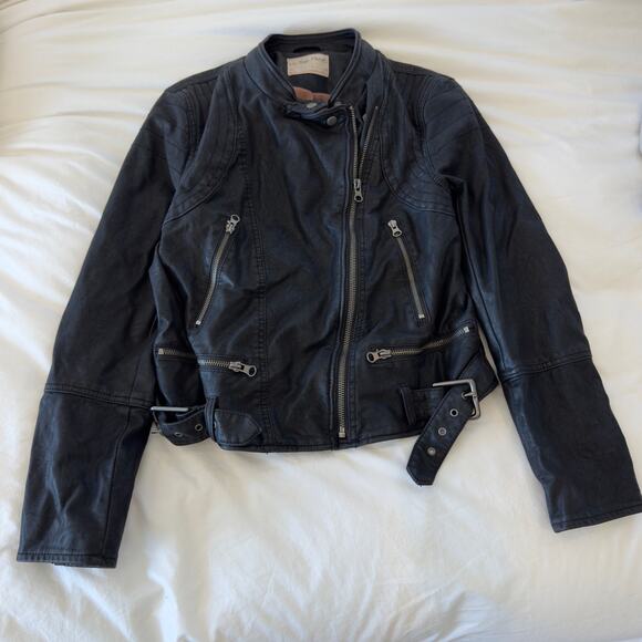 Free People Jackets & Blazers - Free People Black Faux Leather Motto Jacket Size M